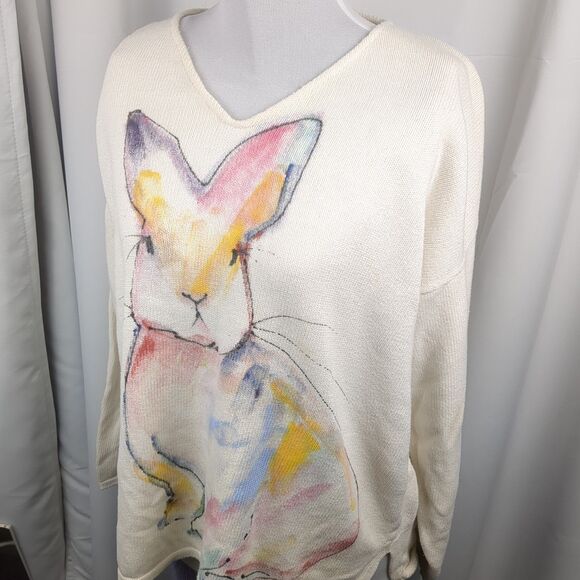 Vtg Diane Wat Design Handpainted Sweater Bunny Rabbit Shirt Size Small Med - Picture 16 of 16